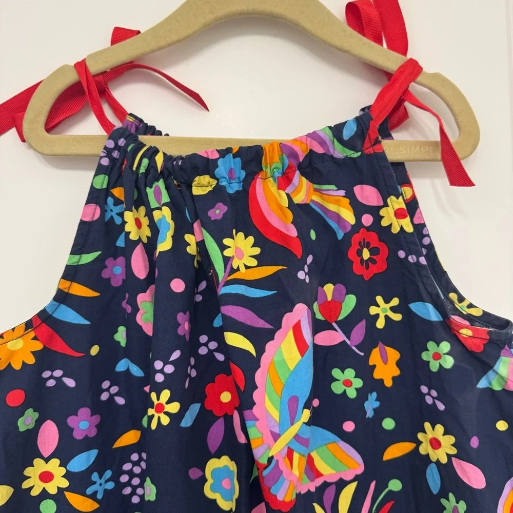 Hanna Andersson A-line Dress Navy Floral and Bird Print 140/10